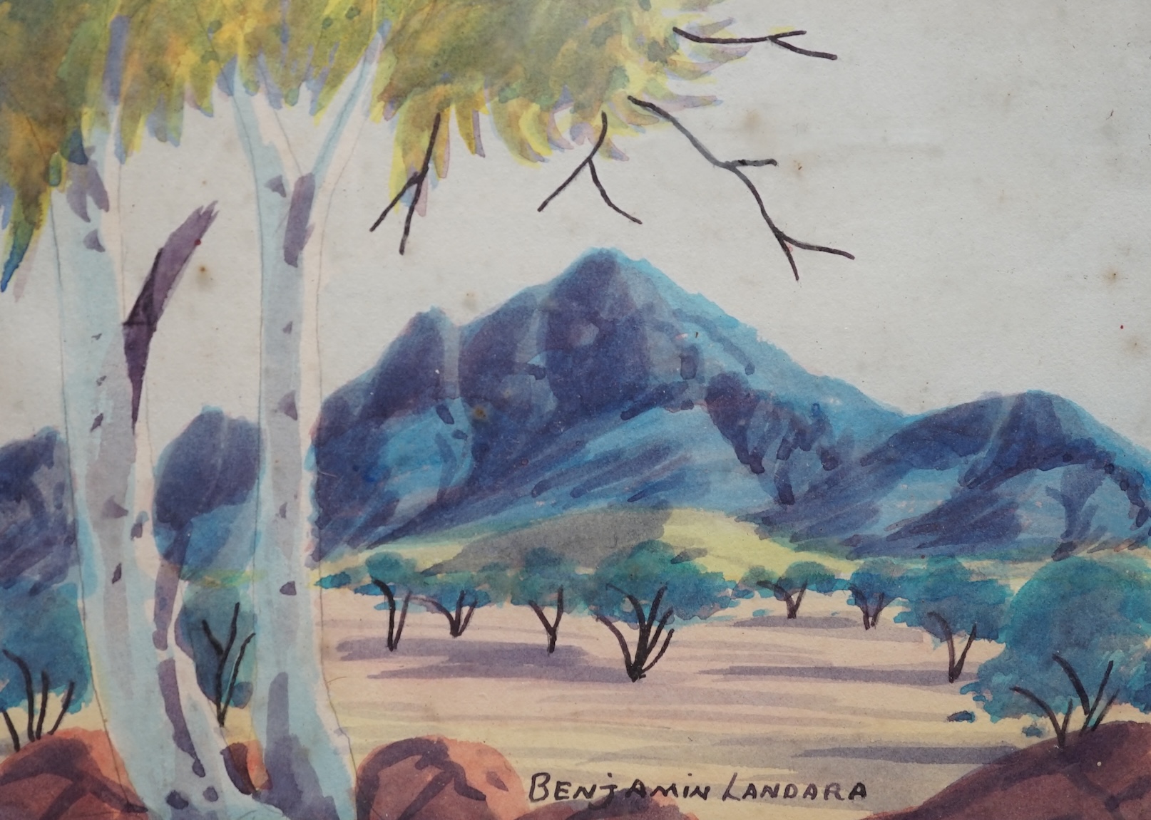 Benjamin Landara (Australian, 1921-1985), watercolour, Mountainous landscape, signed, 13.5 x 18cm. Condition - fair